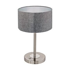 Светодиод. настольная лампа ROMAO [с сенсор. диммером, 12W (LED), H445, сталь, никель мат., хром/текстиль, лен, серый]