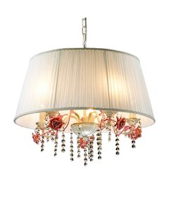 Подвес PADMA [бел/абажур ткань/хрусталь/керам.розов.розы E27 5*60W 220V]