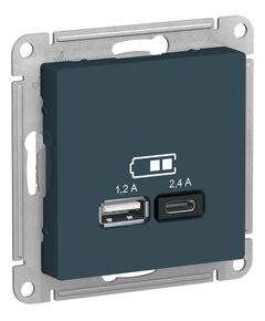 USB РОЗЕТКА, тип A (1,2 А) + тип С (2,4 А), ИЗУМРУД, ATLAS