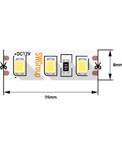 Лента светодиодная SWG стандарт 2835, 120 LED/м, 9,6 Вт/м, 12В , IP20, Цвет: Нейтральный белый