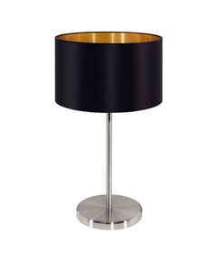 Настольная лампа MASERLO, [1х60W (E27), H420, никель мат./текстиль, черный, золотой]