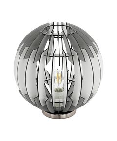 Наст. лампа OLMERO, [1х60W (E27), H315, сталь, никель мат./дерево, серый, белый]