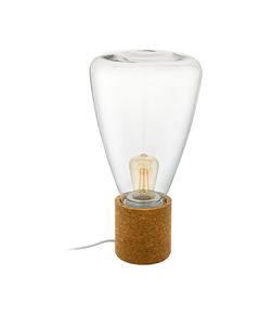 Настольная лампа TORVISCO, [1x10W (E27), ?180, H335, основа ?90, пробка, коричневый/стекло, прозрачный]