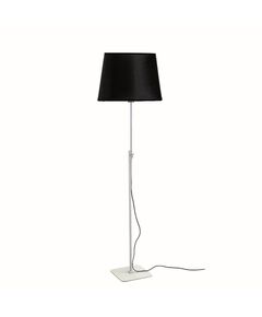 FLOOR LAMP [E27 WHITE/CHROME+ROUND BLACK SHADE]