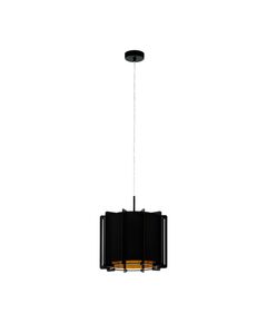 Подвес PINETA, [1х40W (E27), 330, H1100, cталь, черный/дерево, пленка, черный, золотой]