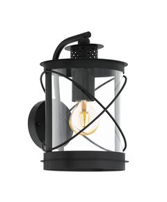 Уличный светильник настенный HILBURN [ 1х60W(E27), H280,   сталь, черный/пластик, прозрачный]