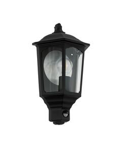 Уличный светильник настенный MANERBIO с датч. дв-я [1х60W(E27), L240, H295, лит. алюминий, черный/cтекло, прозрачный]