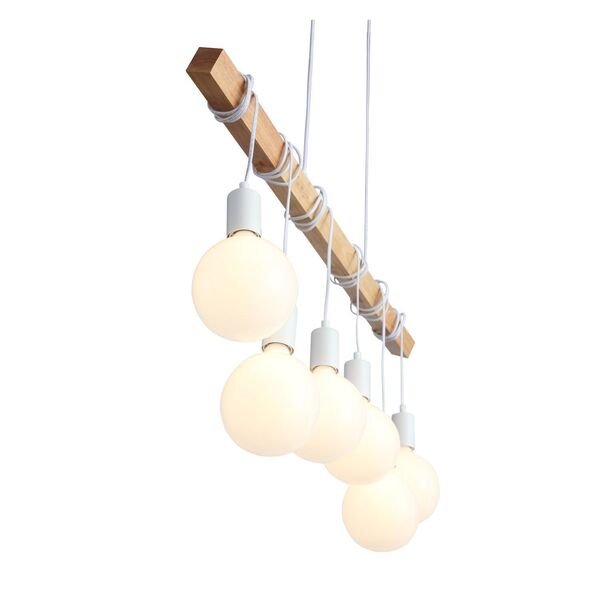 SL1142.503.06 Светильник подвесной Белый, Светлое дерево E27 6*60W