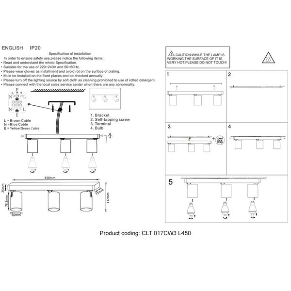 Светильник потолочный CLT 017CW3 L450 BL