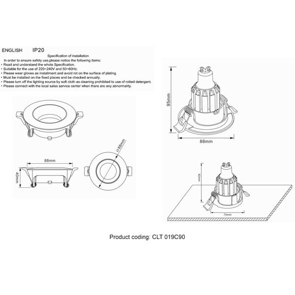 Светильник встроенный CLT 019С90 WH 