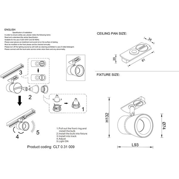 CLT 0.31 009 WH-GO Светильник однофазный