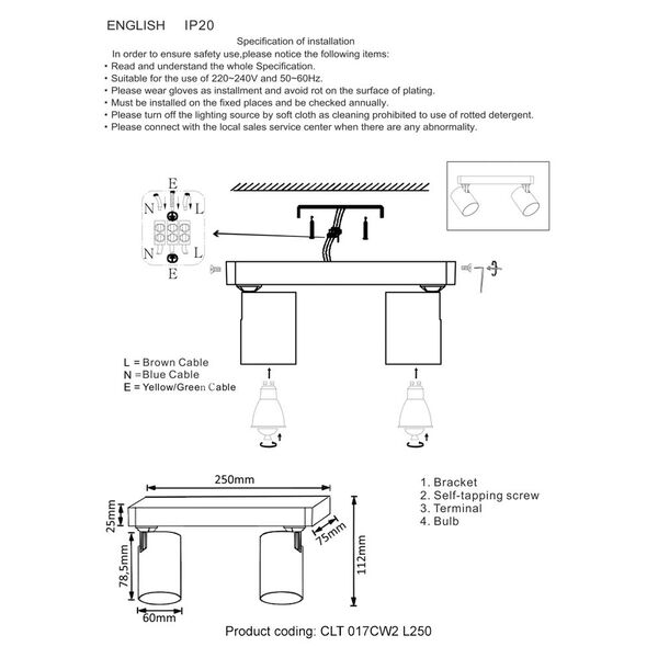 CLT 017CW2 L250 BL-GO Светильник потолочный