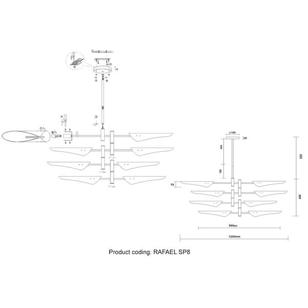 RAFAEL SP8 GOLD Люстра (без плафонов)