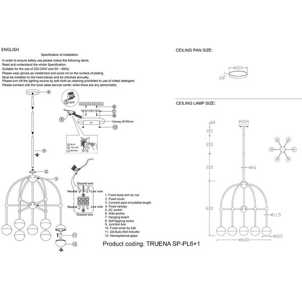 TRUENA SP-PL6+1 BRONZE Люстра