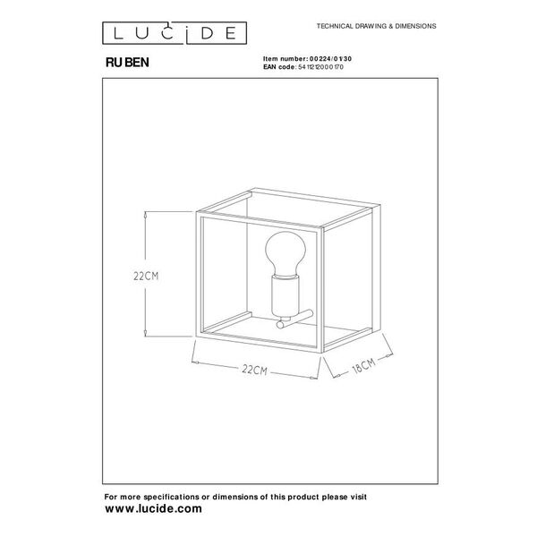 RUBEN Wall light 1x E27 40W Black/Satin Brass