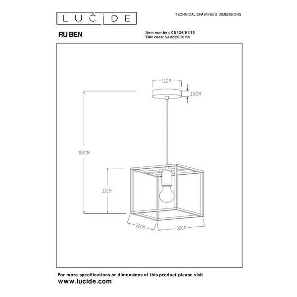 RUBEN  Pendant 1x E27 40W Black/Satin Brass