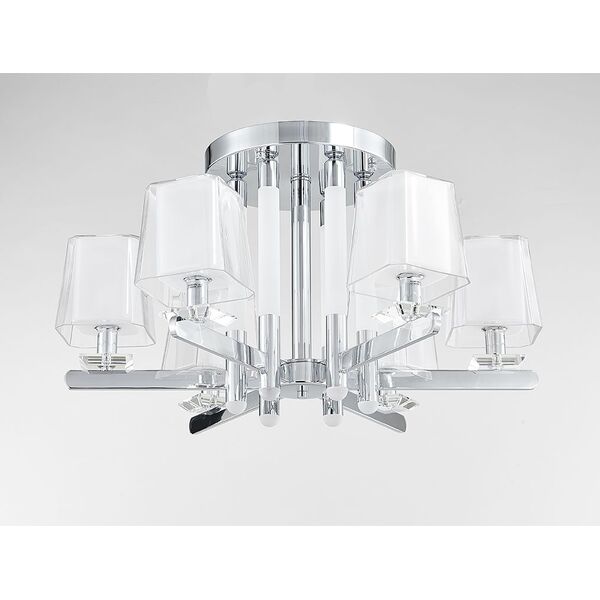 NEWPORT 4900, Потолочный светильник, [Nickel Glass clear/matt white D72*H42 cm E14 6*60W + LED 6*2W]