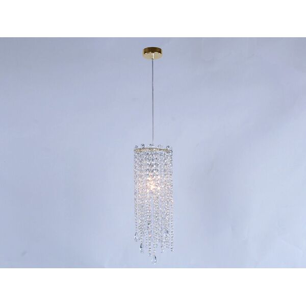 NEWPORT 10900 [gold , Подвесной светильник, Polished titanium gold Clear crystal D15*H40 cm Е14 1*60W шнур 2,5м]