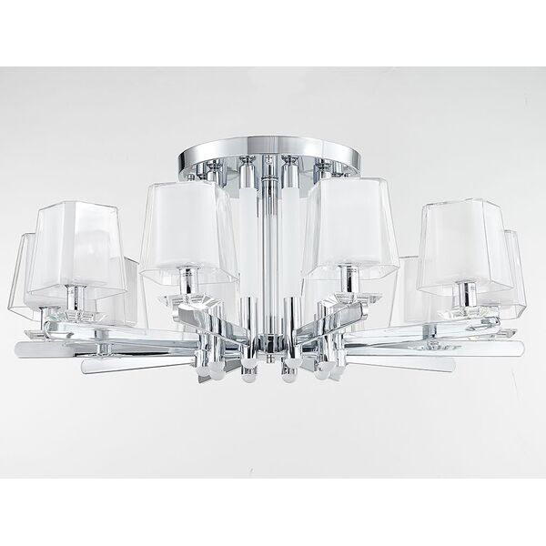 NEWPORT 4900, Потолочный светильник, [Nickel Glass clear/matt white D96*H42 cm E14 10*60W + LED 10*2W]