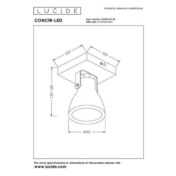 CONCRI-LED Spot 1xGU10/5Wincl 320LM 3000K Black