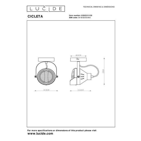 CICLETA Ceiling spotlight 1x Gu10/35W Black