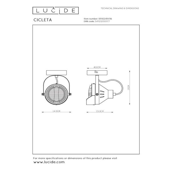 CICLETA Ceiling spotlight 1x Gu10/35W Grey