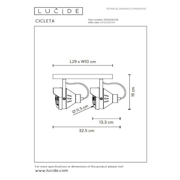 CICLETA Ceiling spotlight 2xGu10/35W Grey