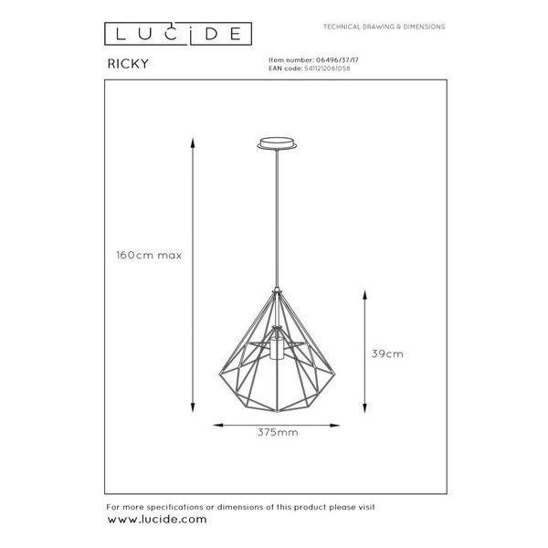 RICKY Pendant E27 D37,5 H39cm Red Cupper
