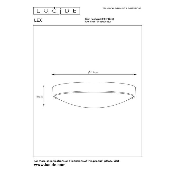 LEX Ceiling Light 2xE27 D33cm  White