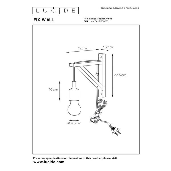 FIX Wall Light E27 excl. H22cm Wood/ White