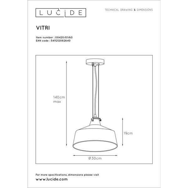 VITRI Pendant E27 D30 H20cm Clear Glass