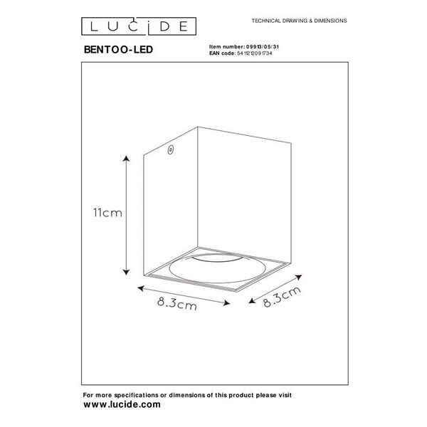 BENTOO-LED Spot Gu10/5W L8 W8 H11cm White