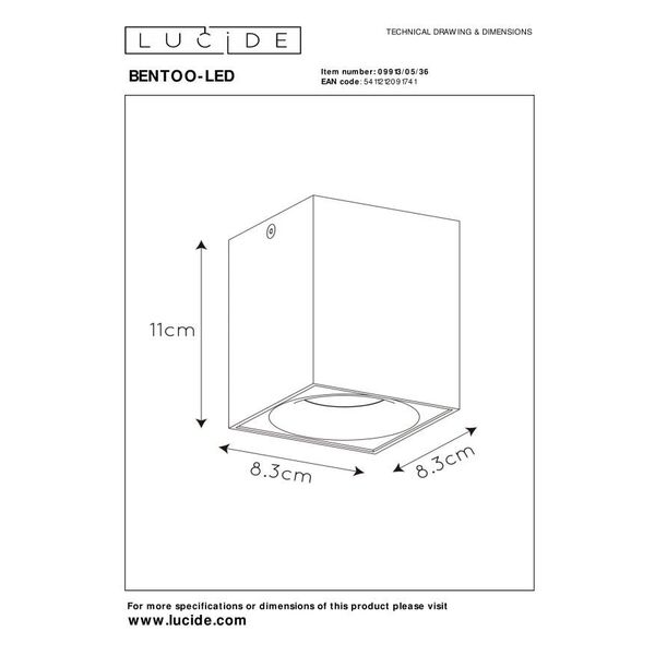 BENTOO-LED Spot Gu10/5W L8 W8 H11cm Grey