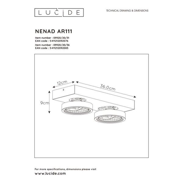 NENAD Spot AR111 2x10W 33/12/8cm White