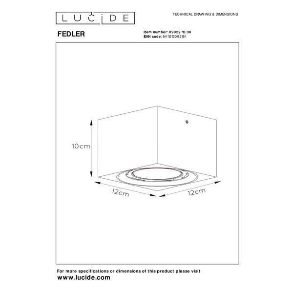 FEDLER Ceilingspotlight Dim-to-warm GU10 Square Bl