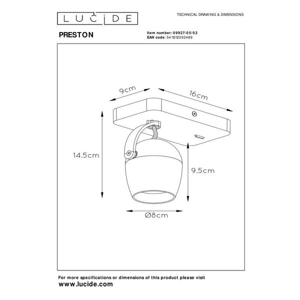 PRESTON  Ceiling Spotlight 1x GU10/5W Satin Brass