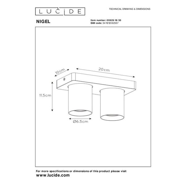 NIGEL Ceiling spotlight 2xGU10/5W DTW Black