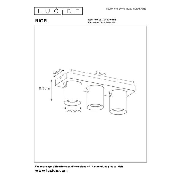 NIGEL Ceiling spotlight 3xGU10/5W  DTW White