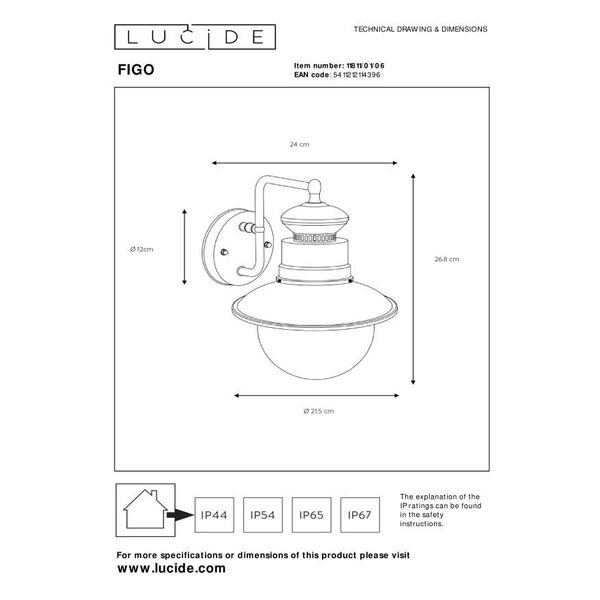 FIGO wall light IP44 E27 L24 W21 H27cm Galvaized