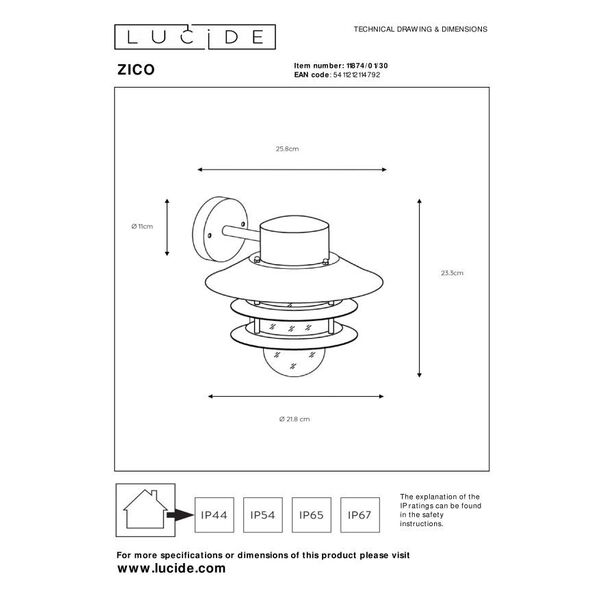 ZICO Wall light IP44 1x E27 - Black