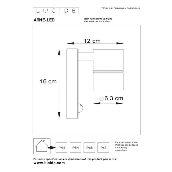 ARNE-LED Wall Light +IR 1xGU10/5W Satin Chrome