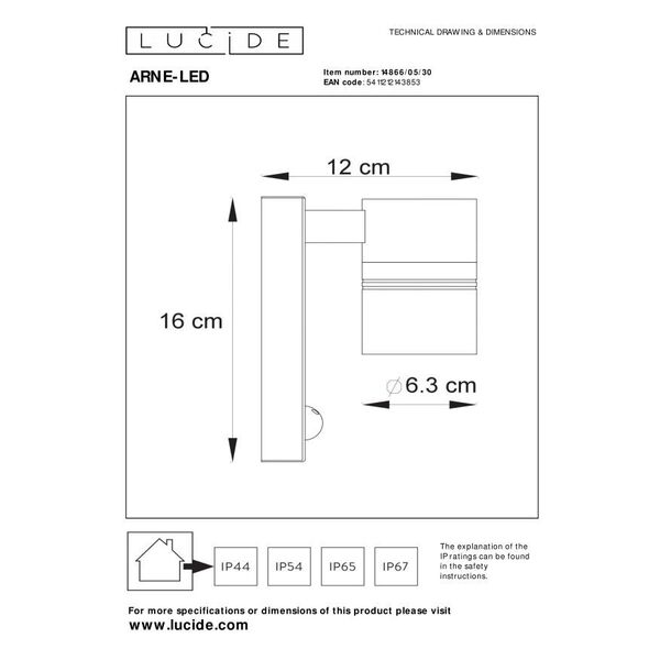 ARNE-LED Wall Light +IR 1xGU10/5W 2700K Black