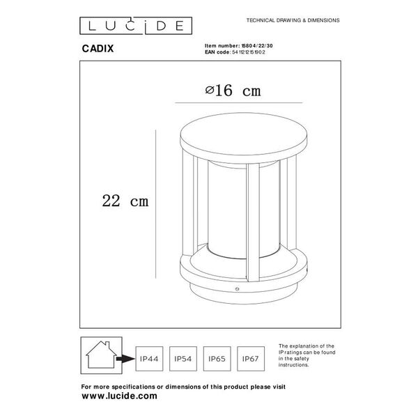 CADIX Outdoor Base lamp 22cm E27/max 15W led Black