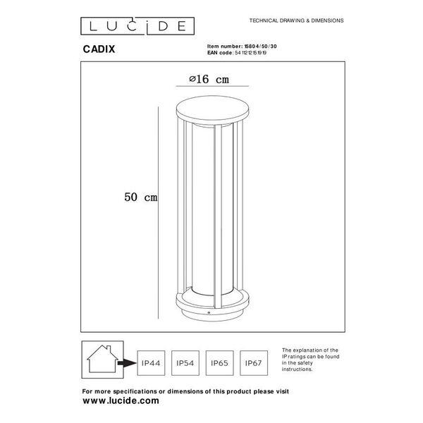 CADIX Outdoor Base lamp 50cm E27/max 15W led Black