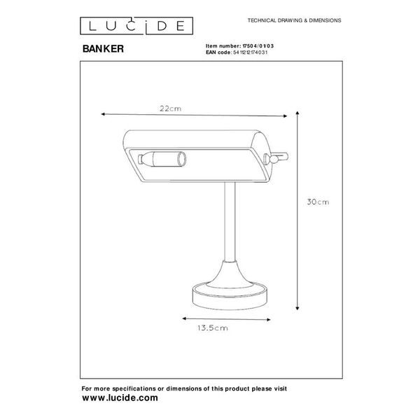 Banker Lamp E14 L22cm H30cm Glass Green/ Bronze