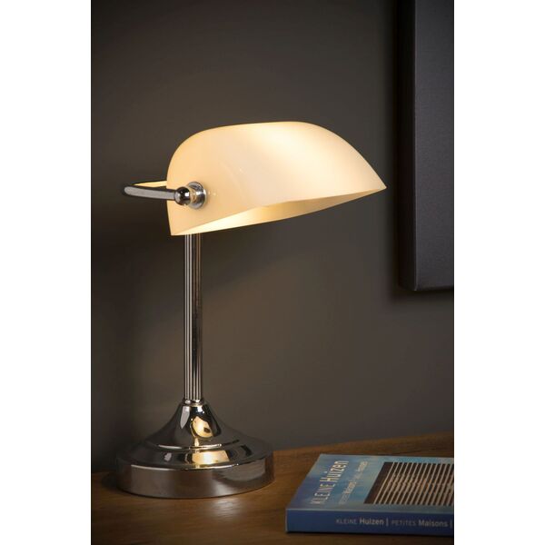 Banker Lamp E14 L22cm H30cm Glass White/Chrome
