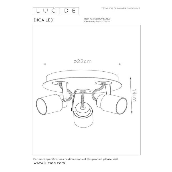 DICA LED Ceilinglight 3xGU10/5W 320LM 3000K White