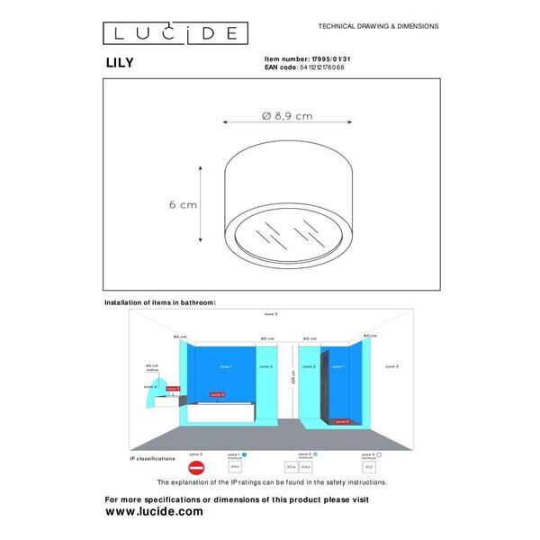 LILY Ceiling Light IP54 G9exl D8.9 H6cm White