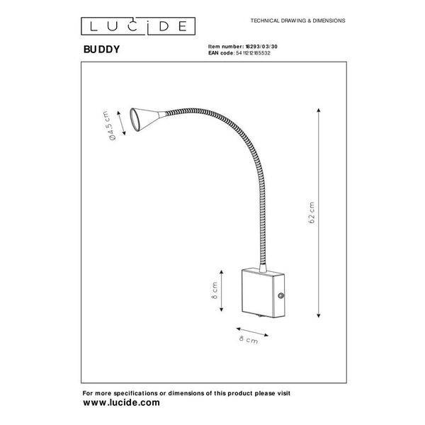 BUDDY Wall Light LED 3W flex L54 (8x8x2,5cm) Black