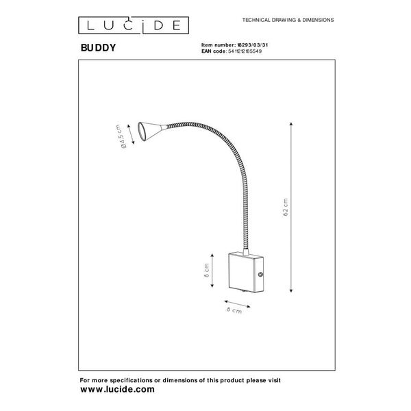 BUDDY Wall Light LED 3W flex L54 (8x8x2,5cm) White